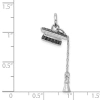 Sterling Silver Rhodium-plated Graduation Cap w/Black CZ Pendant