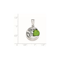 Sterling Silver Antiqued Half Moon with Face & Green Stone Pendant