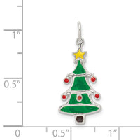 Sterling Silver Polished Enamel Christmas Tree Pendant