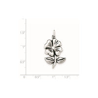 Sterling Silver Antiqued Flower on Stem w/leaves Pendant