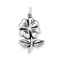 Sterling Silver Antiqued Flower on Stem w/leaves Pendant