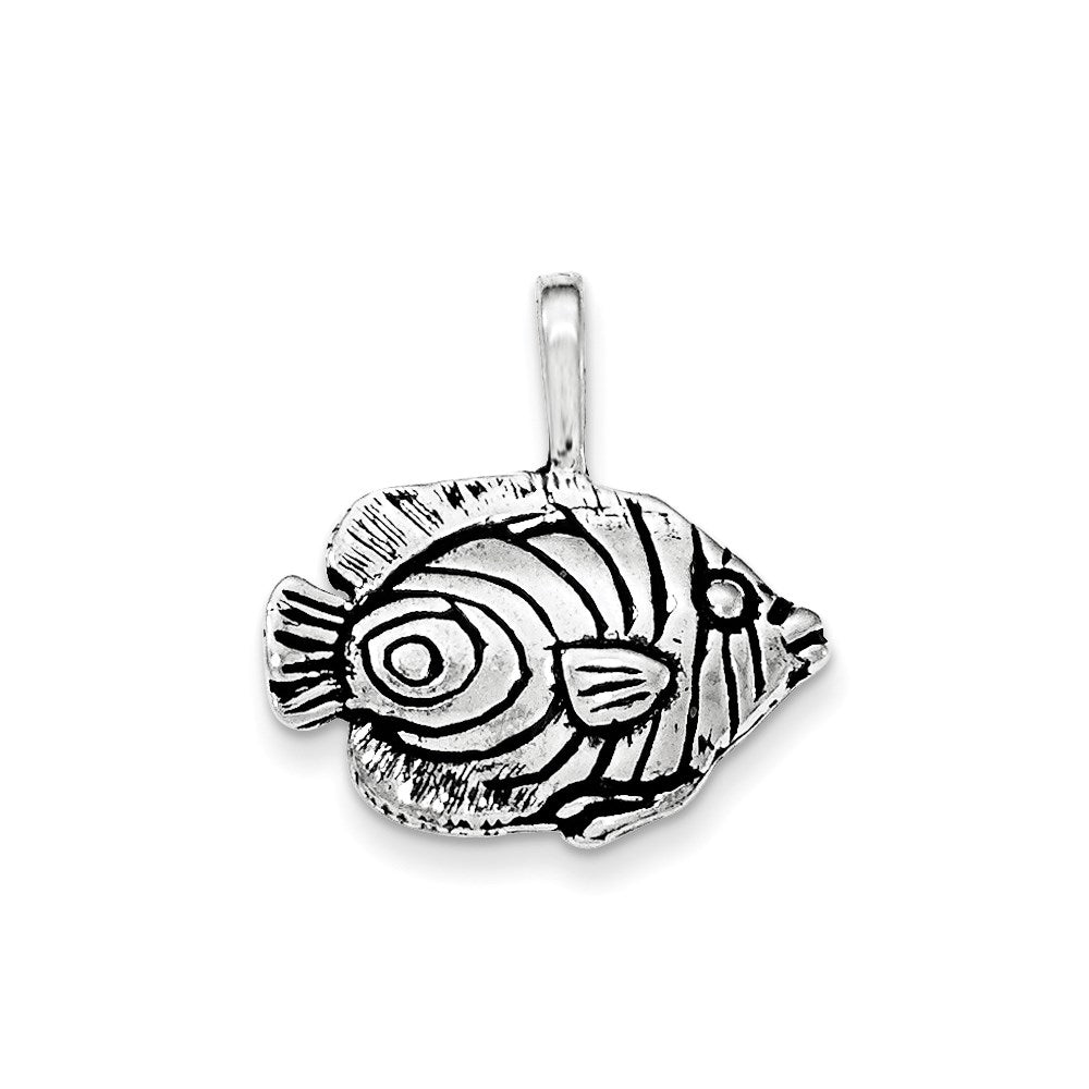 Sterling Silver Antiqued & Textured Circular Striped Fish Chain Slide