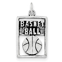 Sterling Silver Antiqued Basketball Rectangle Pendant