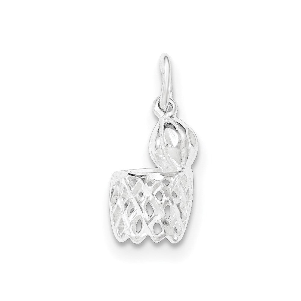 Sterling Silver Polished Diamond-cut Basketball and Hoop Pendant