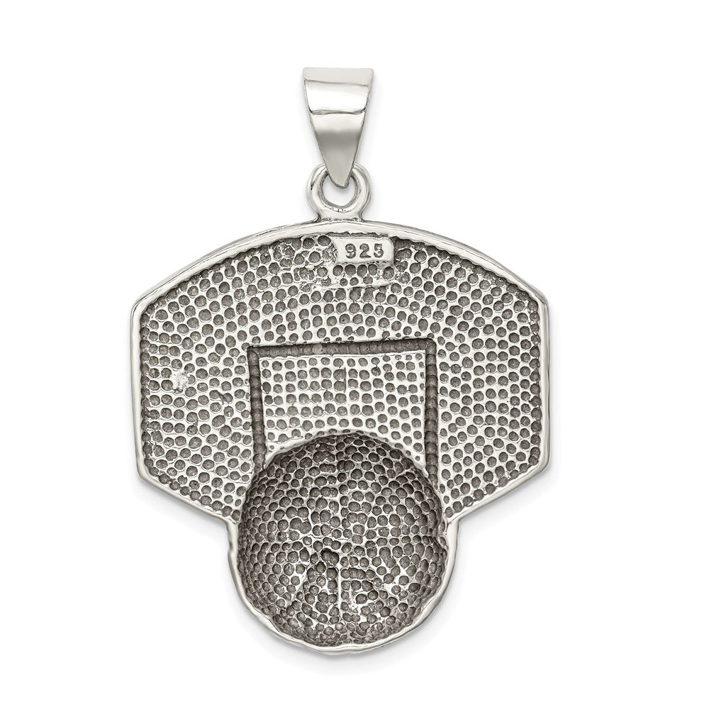 Sterling Silver Antiqued & Textured Basketball with Backboard Pendant
