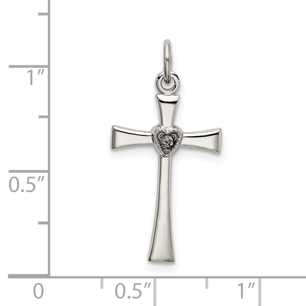 Sterling Silver Polished CZ Heart Cross Pendant