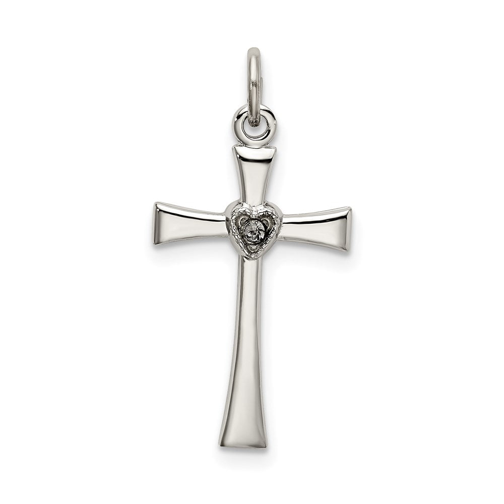 Sterling Silver Polished CZ Heart Cross Pendant