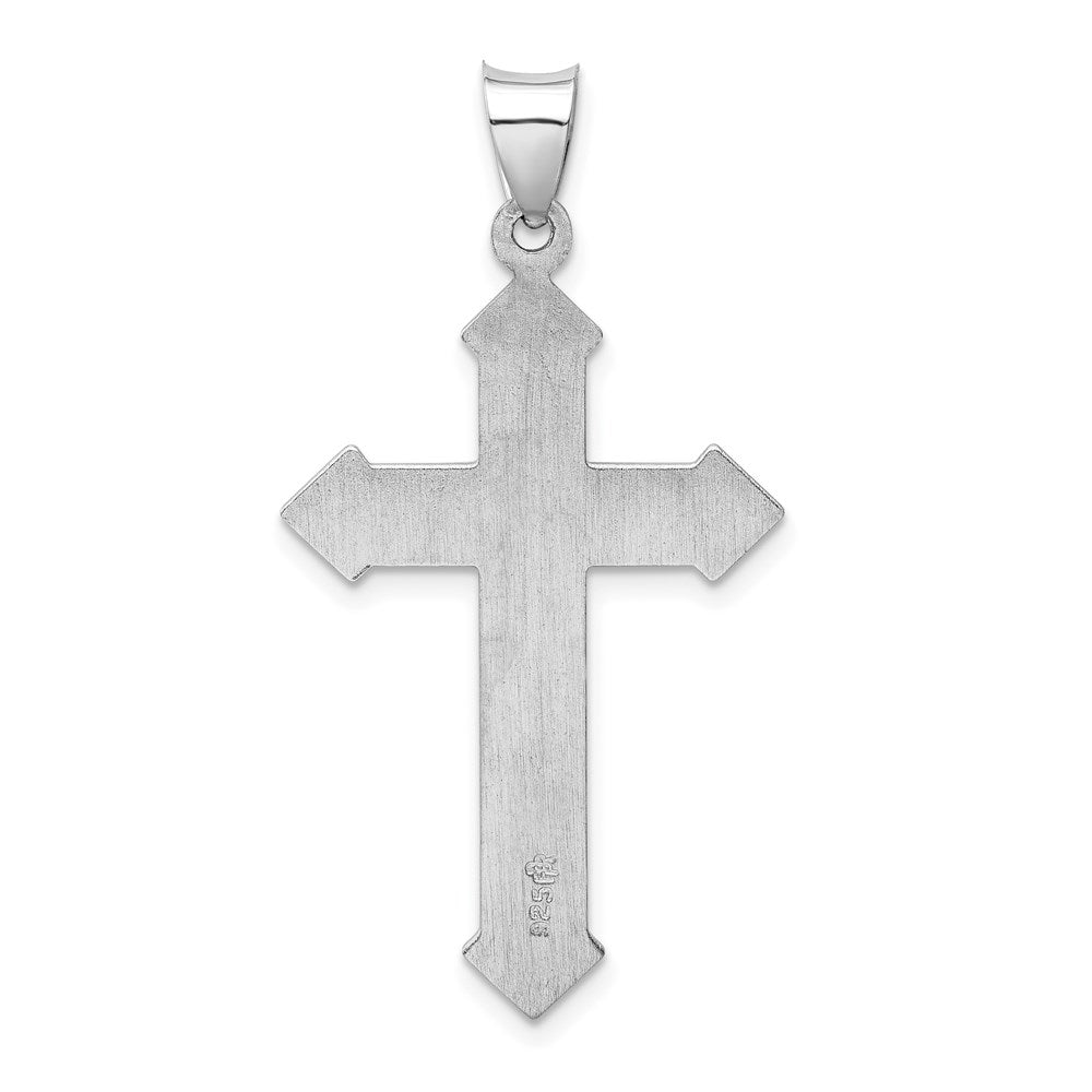 Sterling Silver Rhodium-plated Textured & Polished Cross Pendant