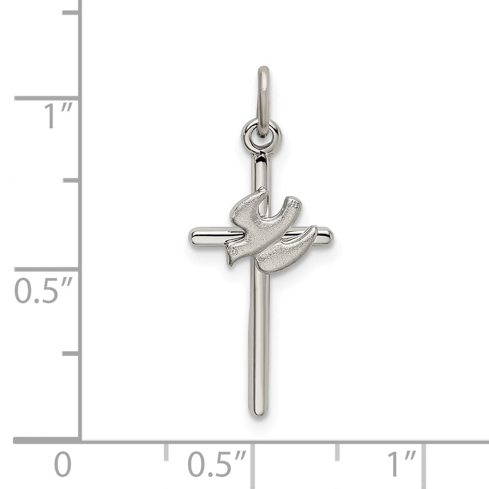Sterling Silver Polished and Satin Dove Cross Pendant