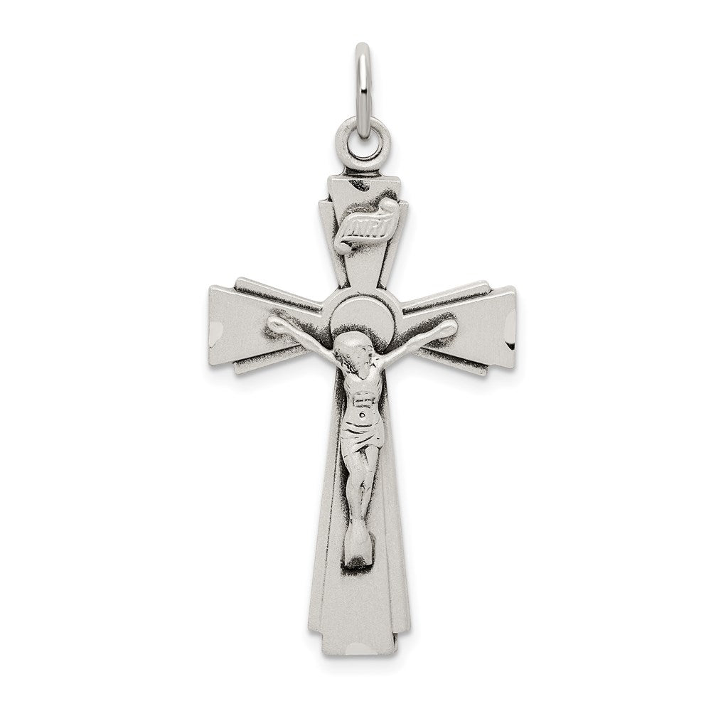 Sterling Silver Satin and D/C INRI Crucifix Pendant