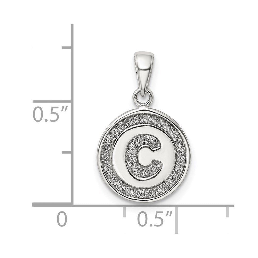 Sterling Silver Glitter Enamel Letter C Initial Circle Pendant