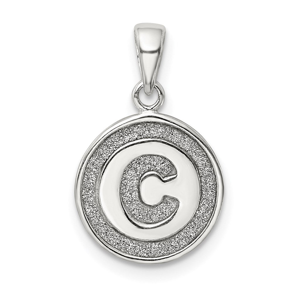 Sterling Silver Glitter Enamel Letter C Initial Circle Pendant