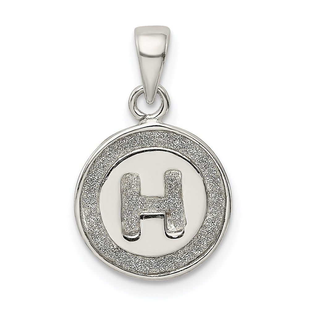 Sterling Silver Glitter Enamel Letter H Initial Circle Pendant