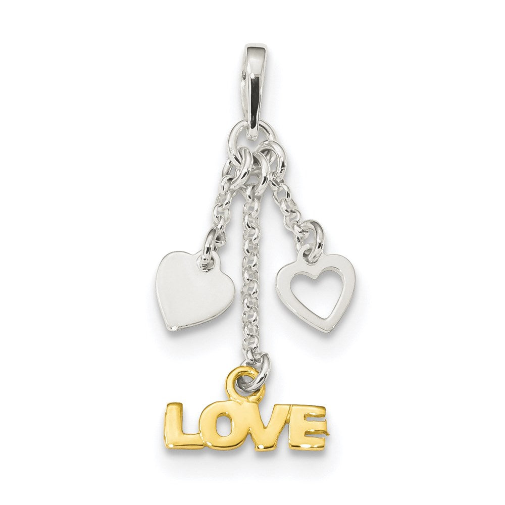 Sterling Silver & Gold-tone Love and Hearts Dangle Pendant