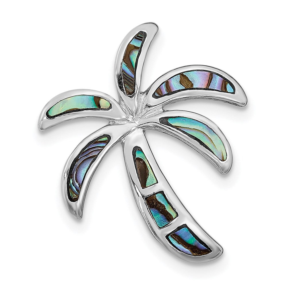Sterling Silver Rhodium-plated Created Abalone Palm Tree Pendant