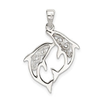 Sterling Silver & Gold-tone Enameled Filigree Dolphins Pendant