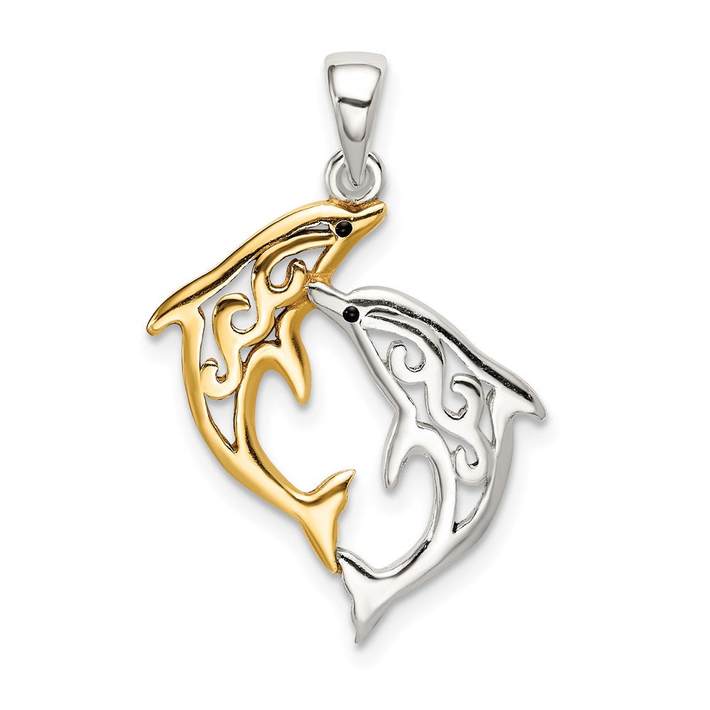 Sterling Silver & Gold-tone Enameled Filigree Dolphins Pendant