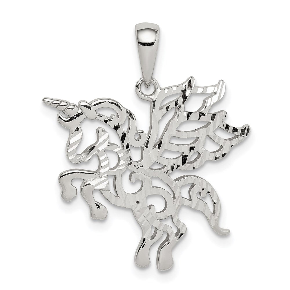 Sterling Silver Diamond-cut Unicorn Pendant