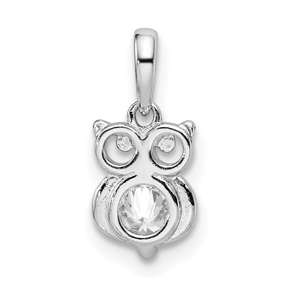 Sterling Silver Rhodium Plated CZ Owl Pendant