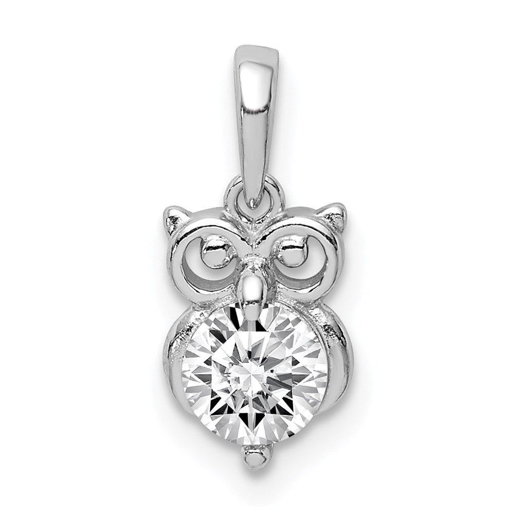 Sterling Silver Rhodium Plated CZ Owl Pendant