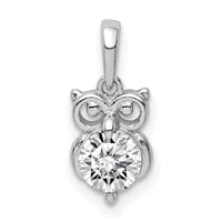 Sterling Silver Rhodium Plated CZ Owl Pendant