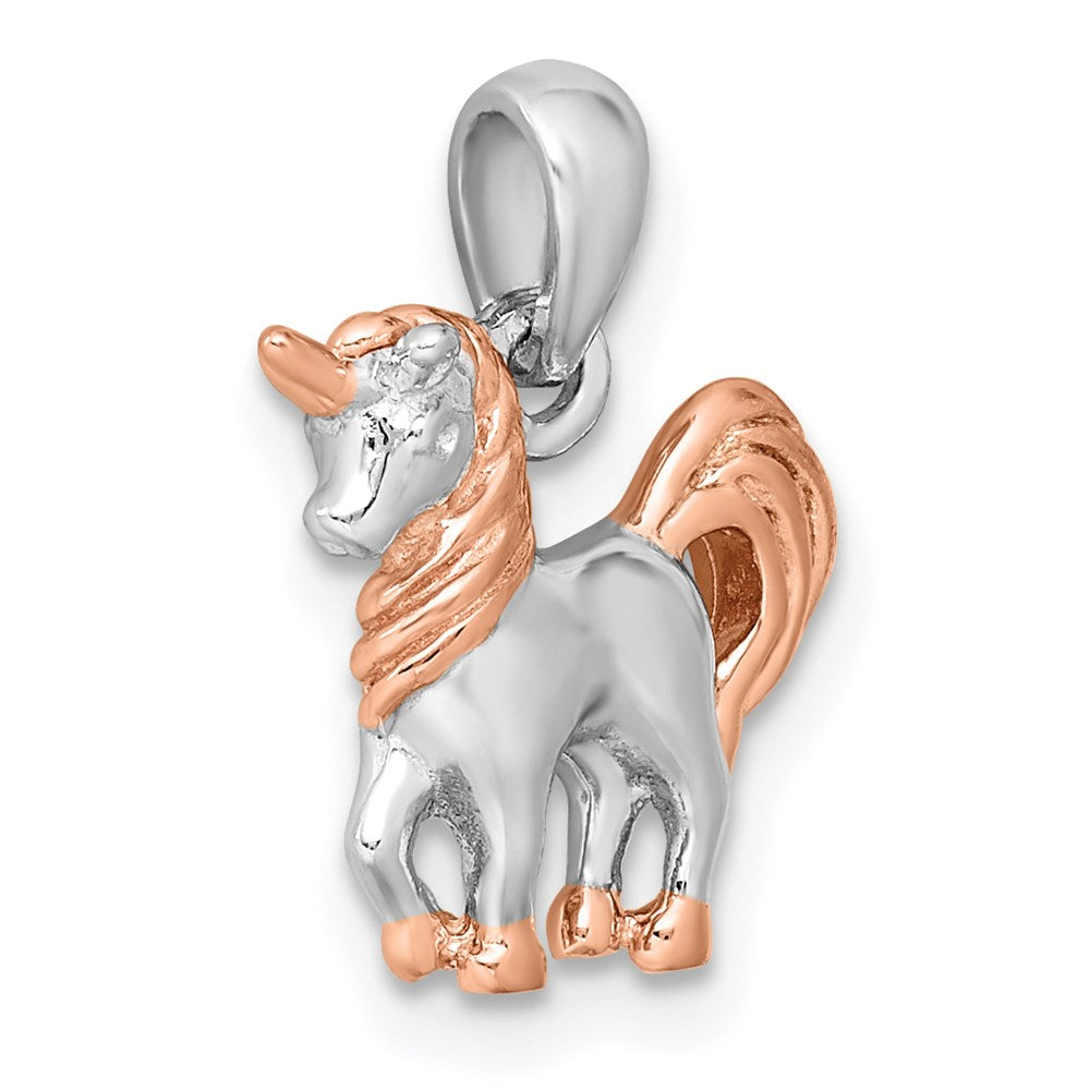 Sterling Silver Rhodium-plated Rose Gold-plated 3D Unicorn Pendant