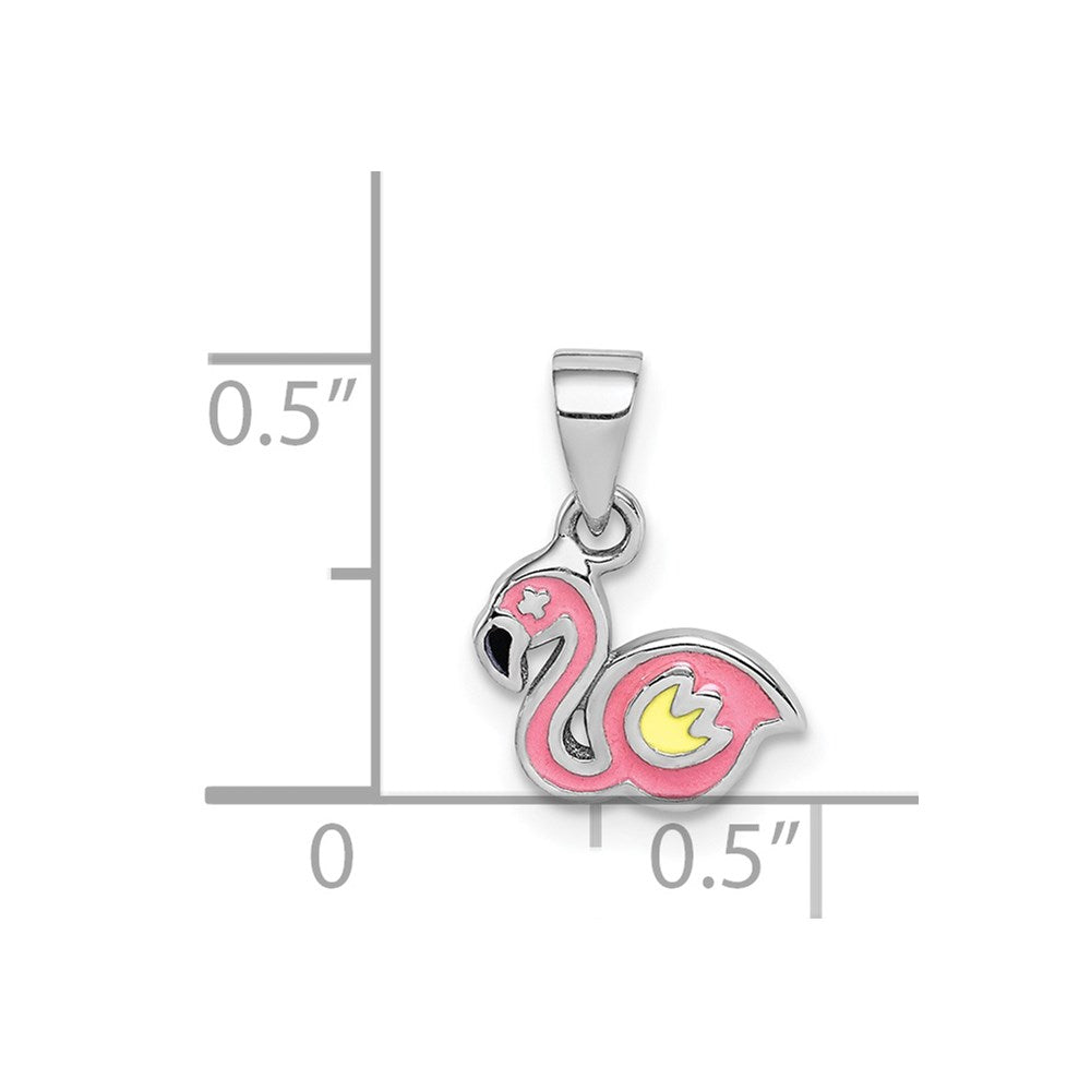 Sterling Silver Rhodium-plated Childs Enameled Flamingo Pendant