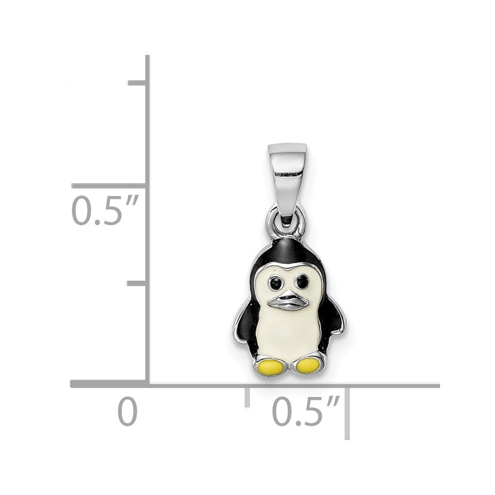 Sterling Silver Rhodium-plated Childs Enameled Penguin Pendant