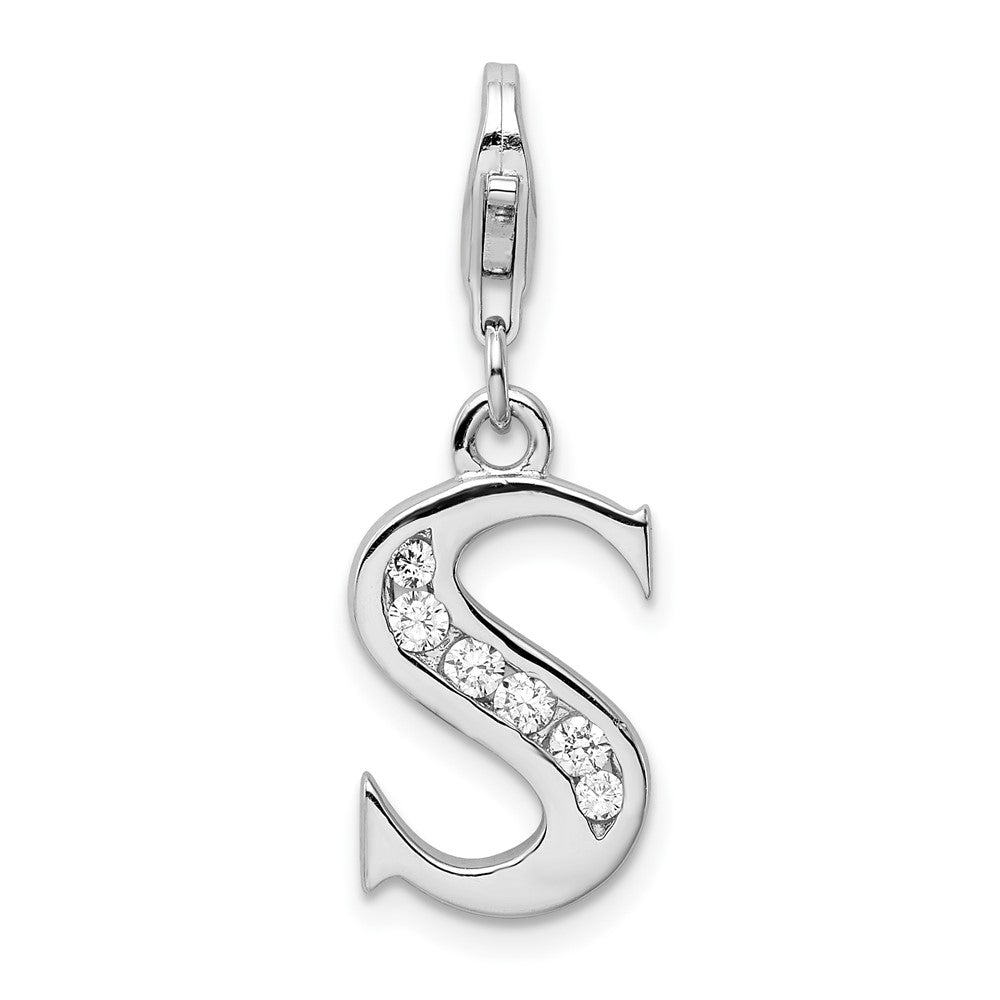 Sterling Silver Amore La Vita Rhodium-plated CZ Letter S Initial Charm