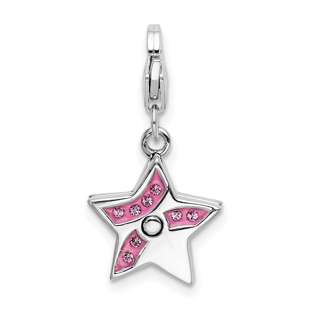 Sterling Silver Amore La Vita Rhodium-plated Pink Swarovski Star Charm