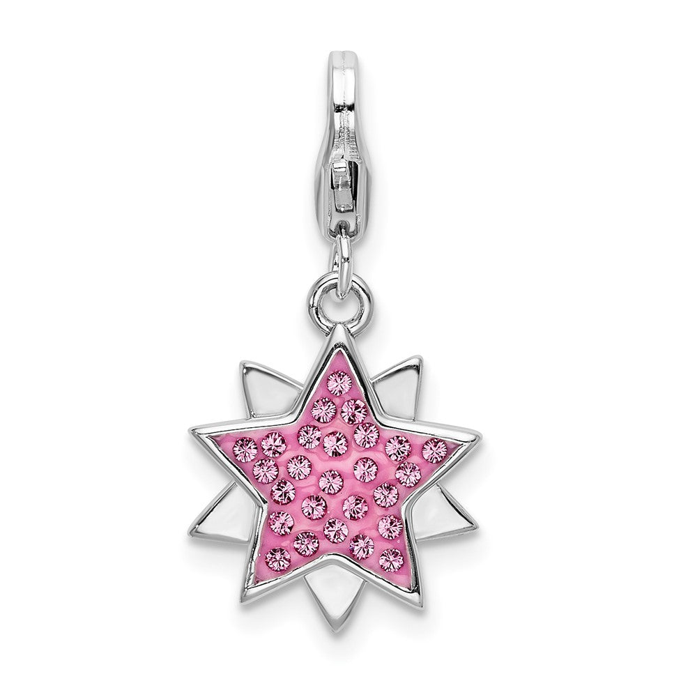 Sterling Silver Amore La Vita Rhodium-plated Pink Swarovski Star Charm