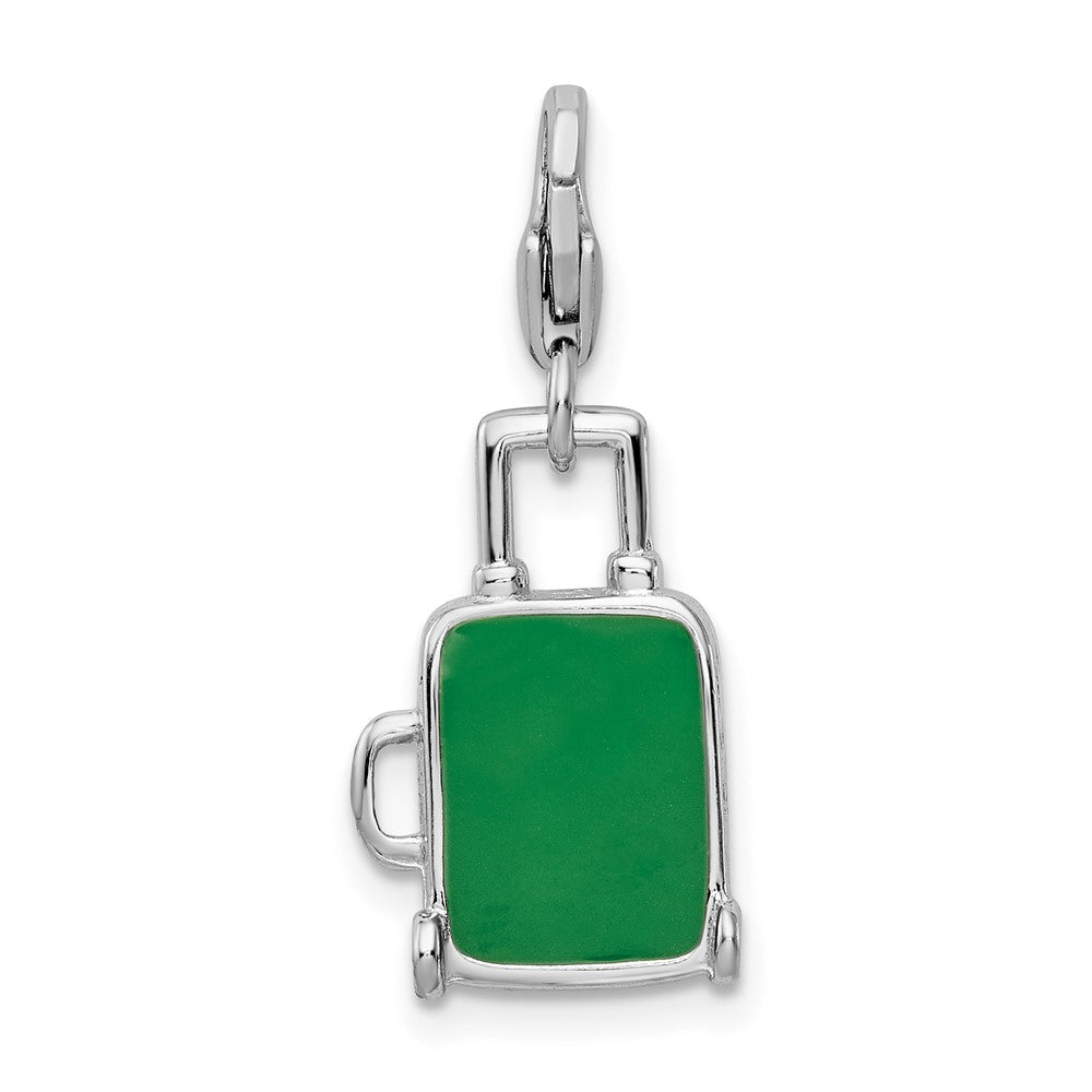 Sterling Silver Amore La Vita Rh-pl Enameled Brazilian Flag Suitcase Charm