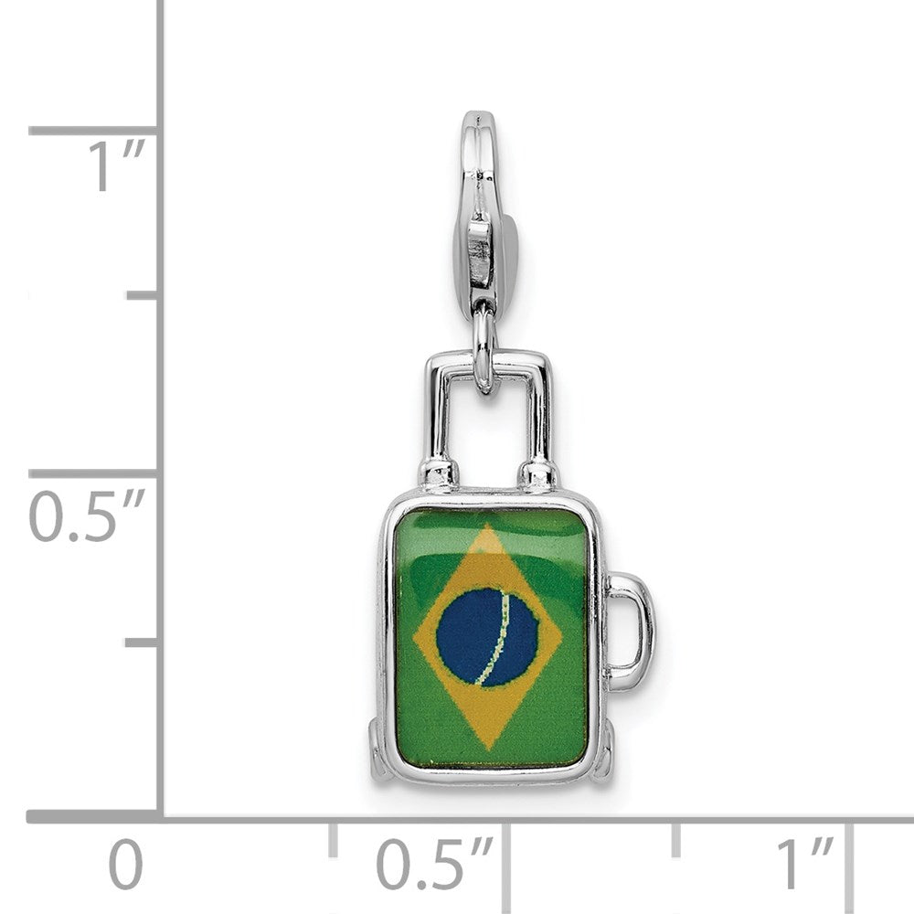 Sterling Silver Amore La Vita Rh-pl Enameled Brazilian Flag Suitcase Charm
