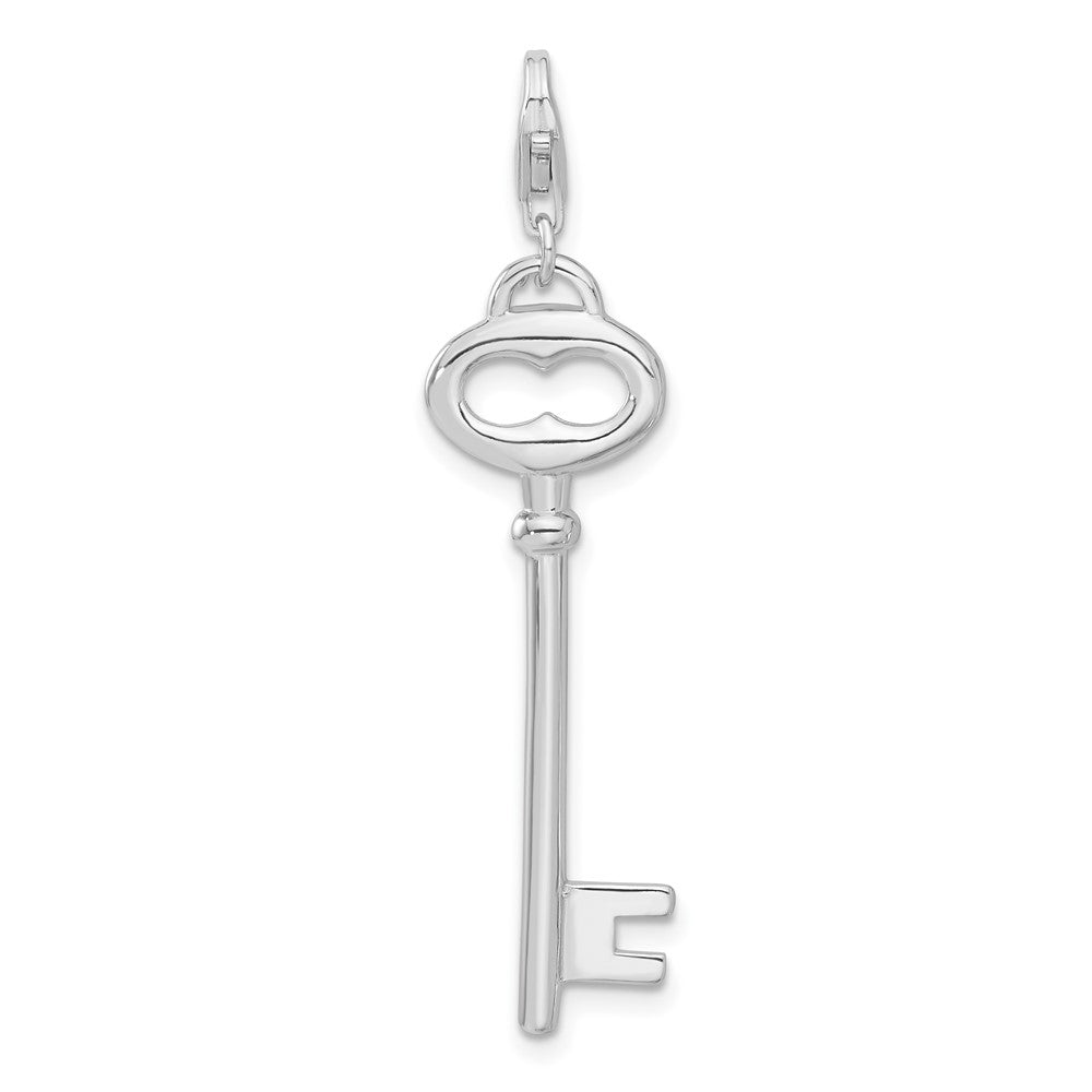 Sterling Silver Polished Open Oval Heart Key w/Lobster Clasp Charm