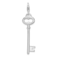 Sterling Silver Polished Open Oval Heart Key w/Lobster Clasp Charm