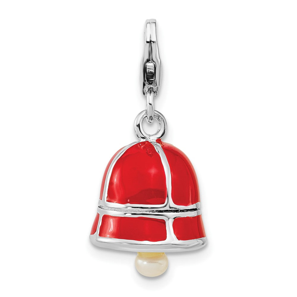 SS RH FW Cultured Pearl Red Enamel Bell w/Lobster Clasp Charm