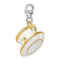 Sterling Silver Amore La Vita Rh-pl Gold-plated Enameled Cup Saucer Charm