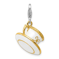 Sterling Silver Amore La Vita Rh-pl Gold-plated Enameled Cup Saucer Charm