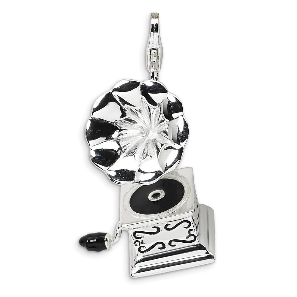 Sterling Silver 3-D Enameled Phonograph w/Lobster Clasp Charm