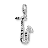 Sterling Silver Amore La Vita Rhodium-pl 3-D Enameled Saxophone Charm