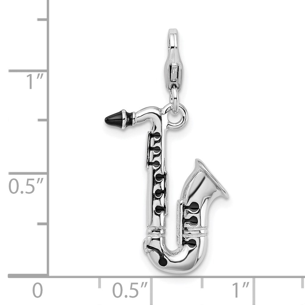 Sterling Silver Amore La Vita Rhodium-pl 3-D Enameled Saxophone Charm
