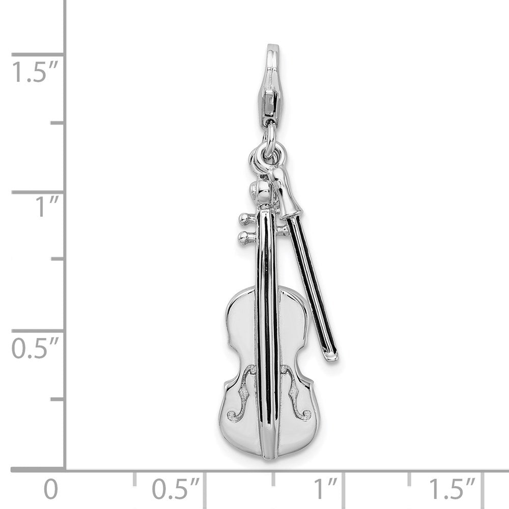 Sterling Silver Amore La Vita Rhodium-pl 3-D Violin Antiqued Bow Charm