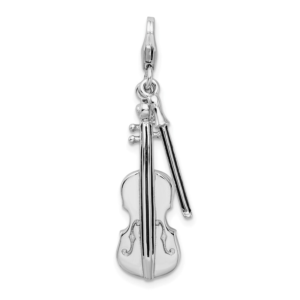 Sterling Silver Amore La Vita Rhodium-pl 3-D Violin Antiqued Bow Charm