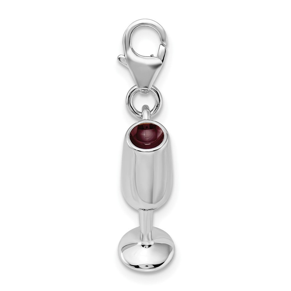 Sterling Silver Amore La Vita Rhod-pl 3-D Enameled Red Wine Glass Charm