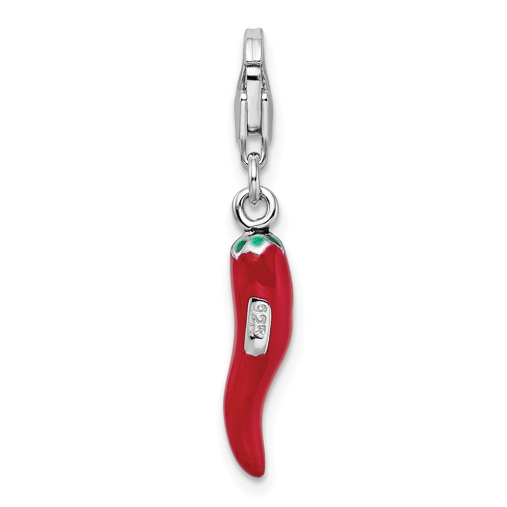 Sterling Silver Amore La Vita Rhodium-plated Red Enameled Pepper Charm