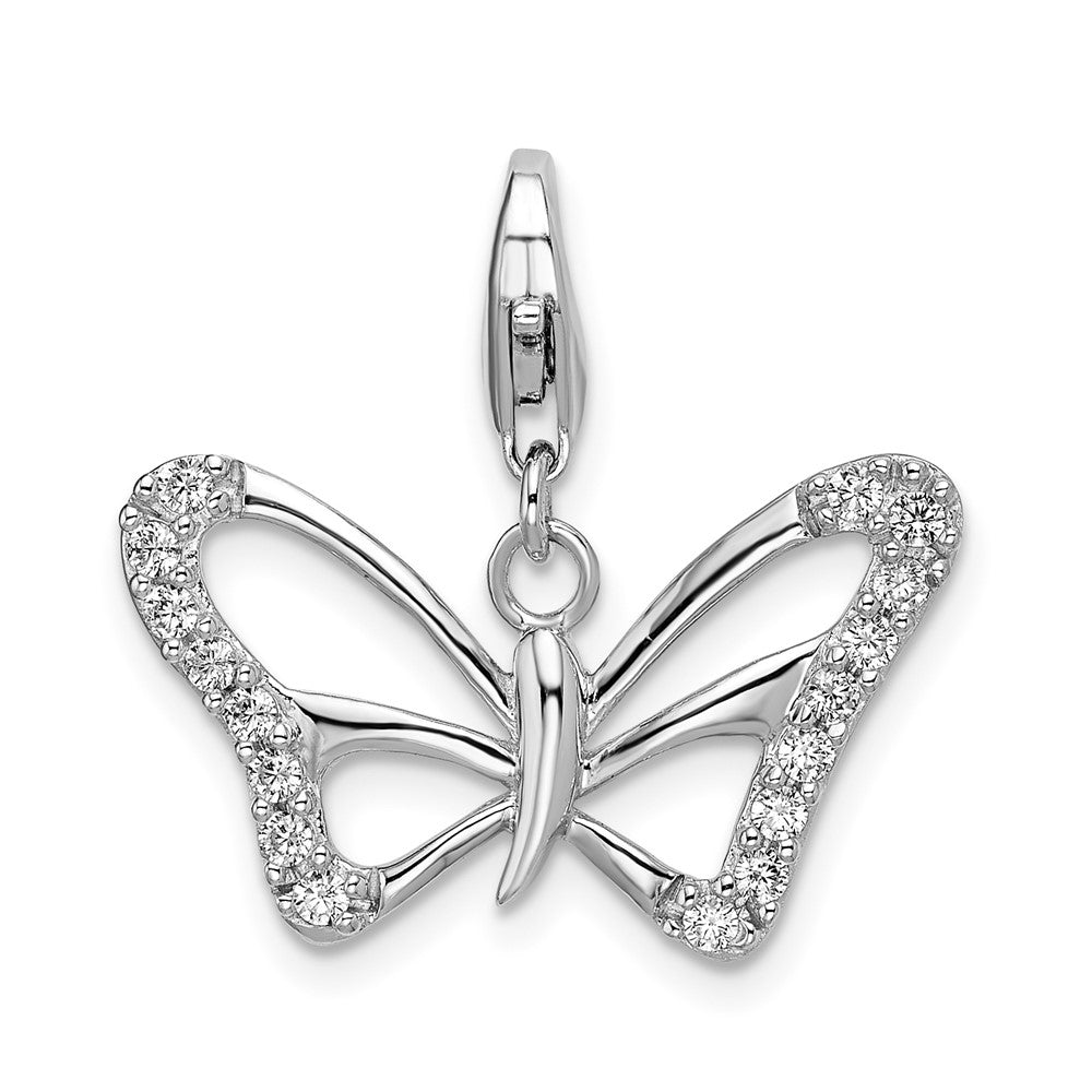 Sterling Silver Amore La Vita Rhodium-plated Polished CZ Butterfly Charm