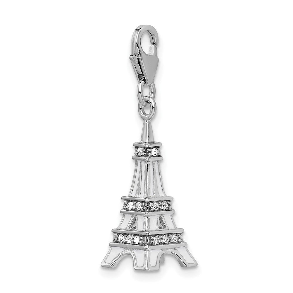 Sterling Silver Amore La Vita Rh-pl Enameled Swarovski Eiffel Tower Charm