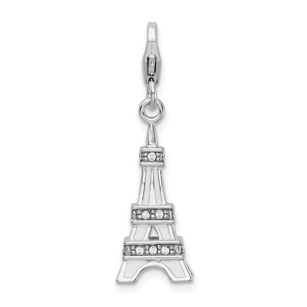 Sterling Silver Amore La Vita Rh-pl Enameled Swarovski Eiffel Tower Charm