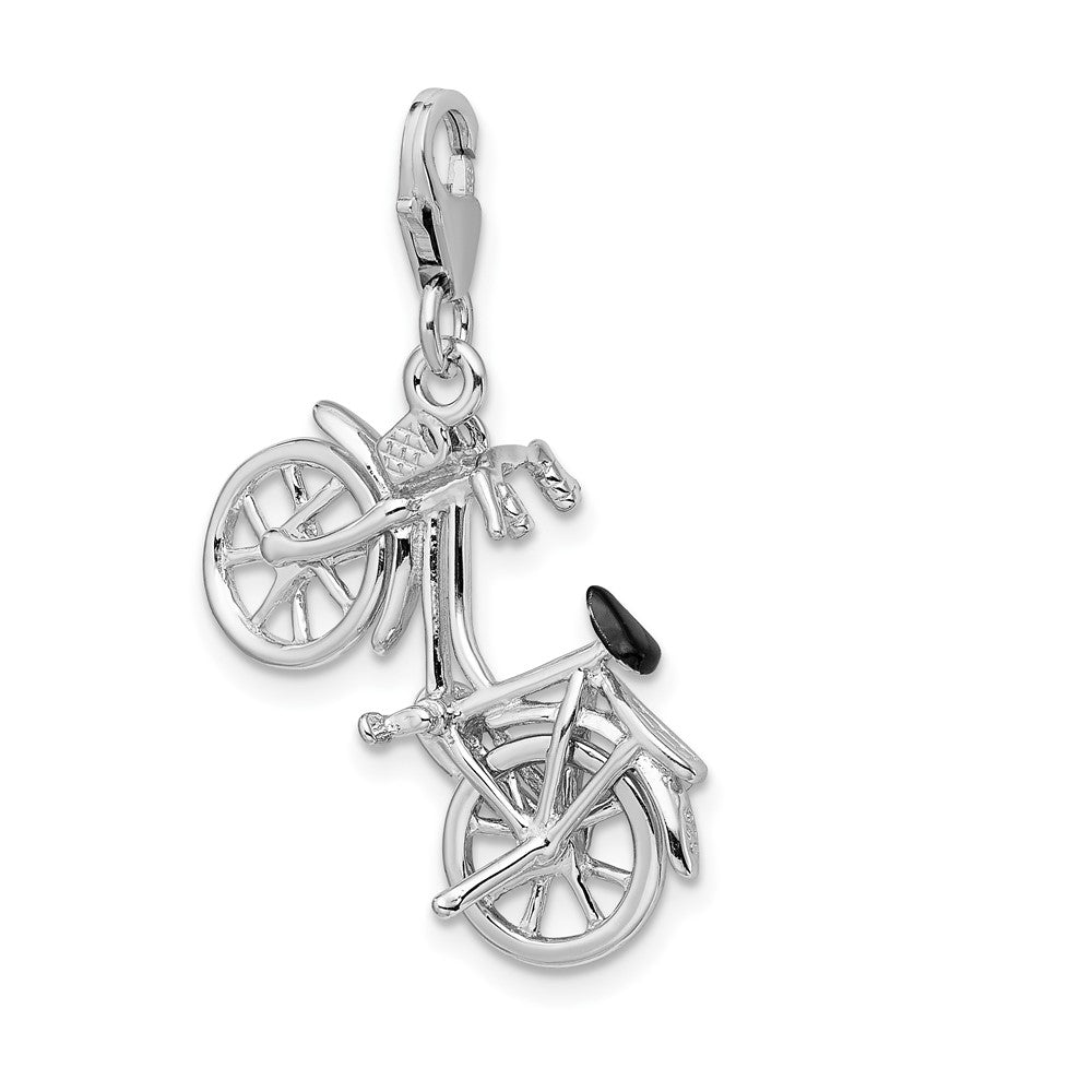 Sterling Silver Amore La Vita Rhodium-plated 3-D Enameled Bicycle Charm