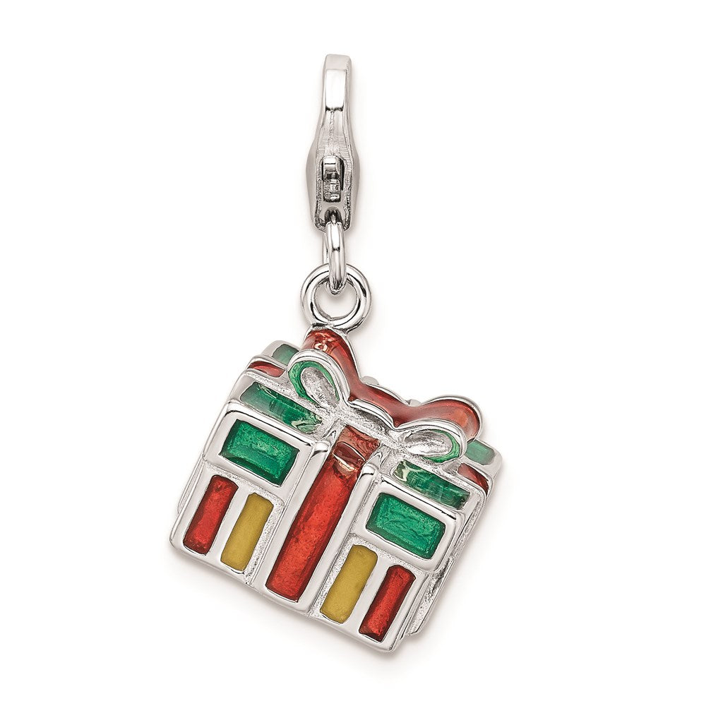 Sterling Silver RH 3-D Enameled Gift Box w/Lobster Clasp Charm